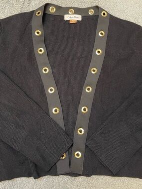 Calvin Klein Black Sweater with Gold Grommet Accent